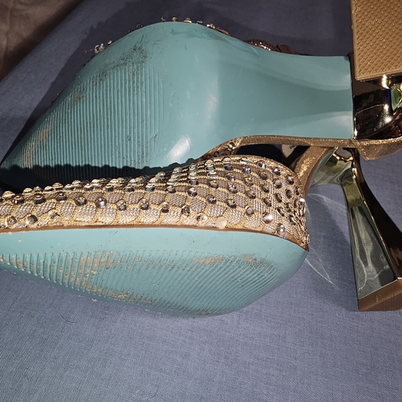 Betsey Johnson Gold Studded Heels - Picture 3 of 5